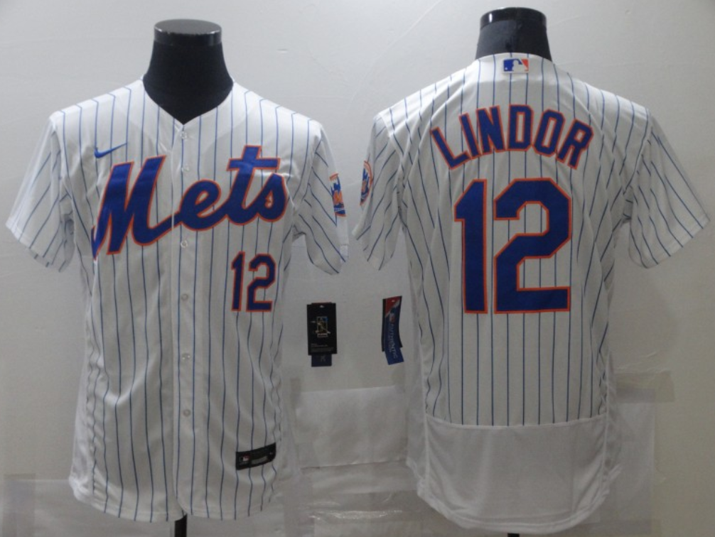 Men's New York Mets #12 Francisco Lindor White Flex Base Stitched Jersey